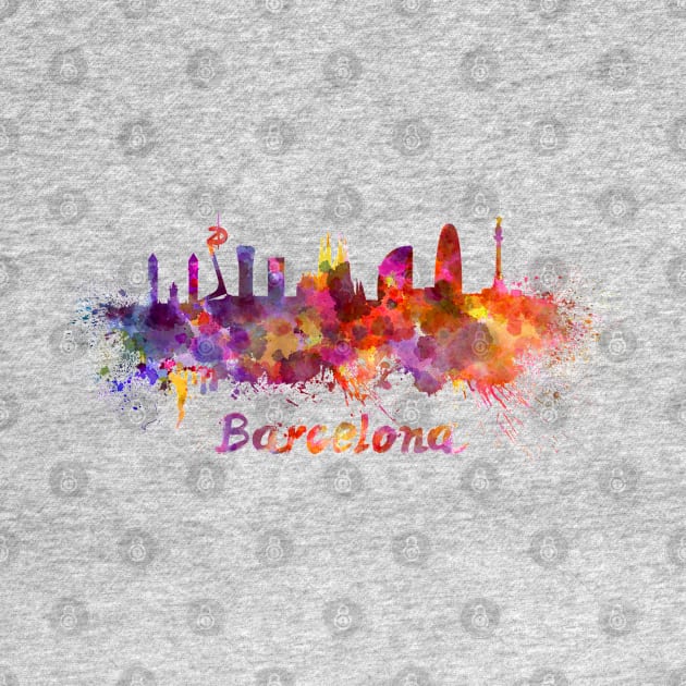 Barcelona skyline in watercolor by PaulrommerArt